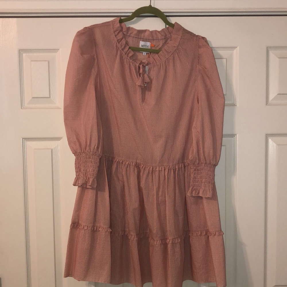 Misa Los Angeles striped ruffle long-sleeved dress